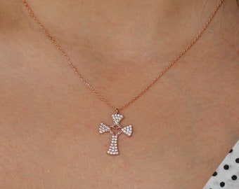 Rose Gold Cross Necklace - 925 Sterling Silver