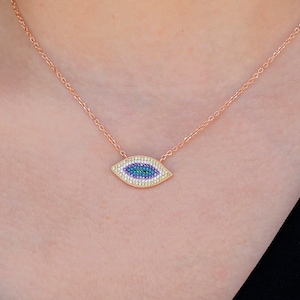 Protection Evil Eye Necklace - 925 Sterling Silver, Rose Gold Plated