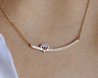 Collar con barra de diamantes en oro de 9 quilates: colgante geométrico minimalista.