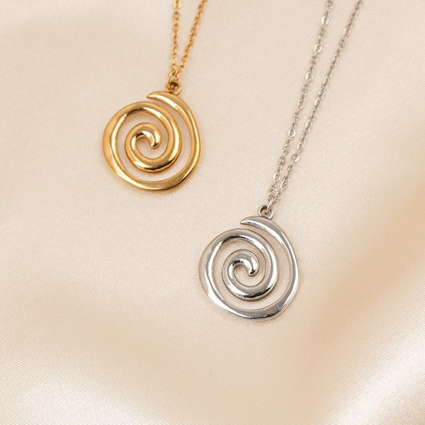 Collier à pendentif spirale grecque - Cadeau parfait - Acier inoxydable