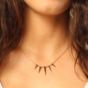 Gold Spike Pendant Necklace – Minimal Punk Choker – Stainless Steel, Hypoallergenic, Unisex Chain - AveStyleJewels
