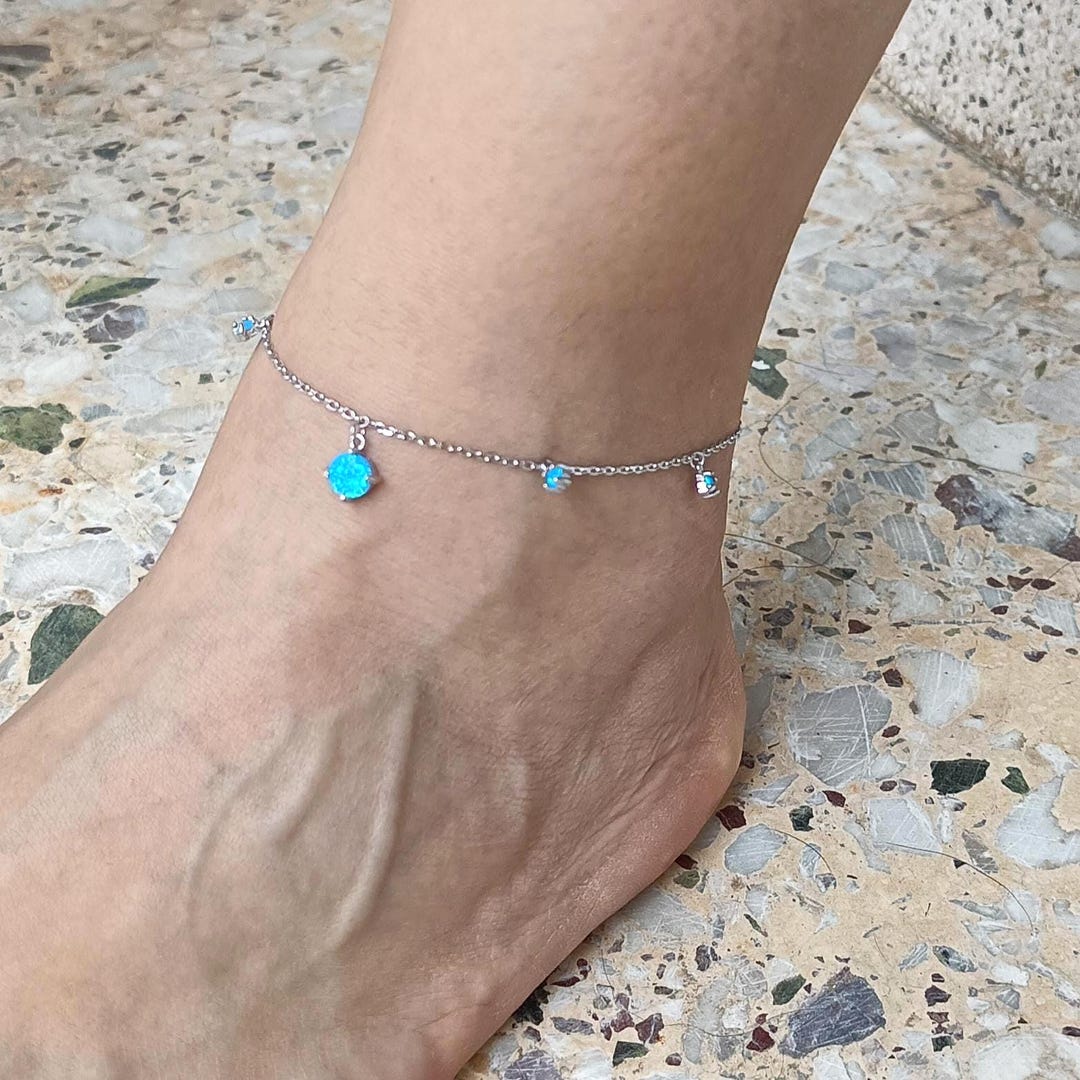 Cavigliera in argento opale – Gioielli per piedi fatti a mano in argento sterling 925 – Accessorio da spiaggia boho minimale - Italia