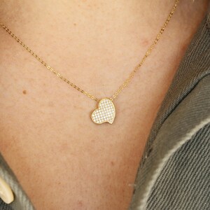 9K Solid Gold Heart Necklace – Dainty Pavé Heart Pendant – Minimalist Gift