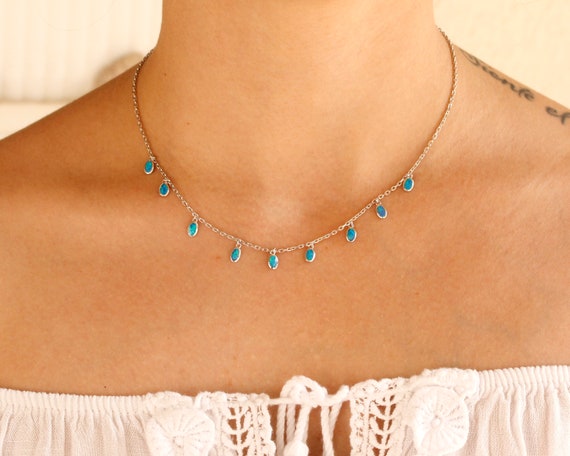 Nuovo Design Stile Conciso 925 Braccialetti In Argento Sterling Blu Opale Di Fuo - Foto 6