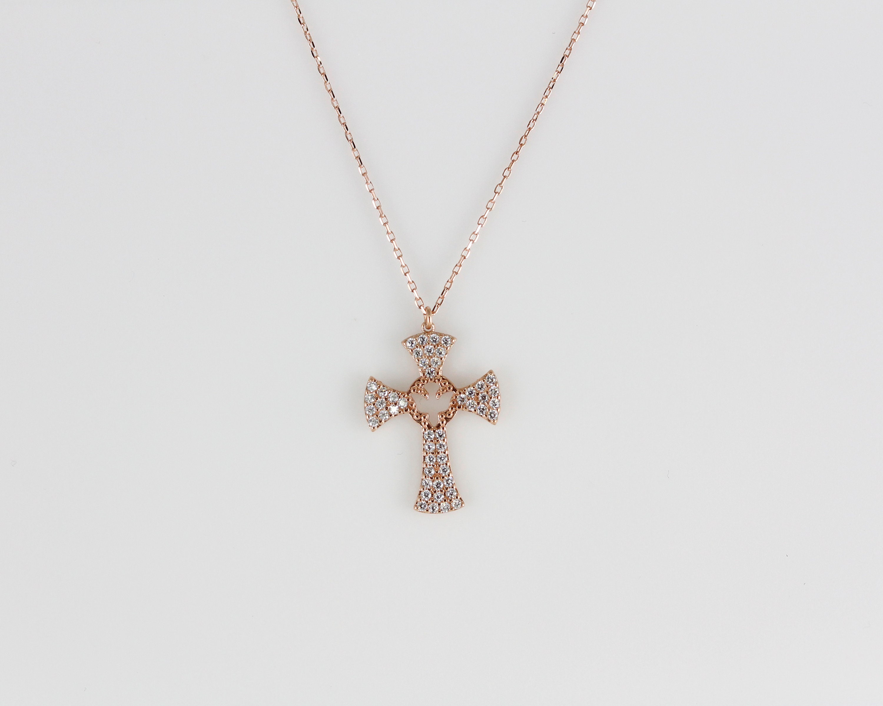 Ag Sterling Cross Rose Pendant Necklace on Holiday Card main image 1