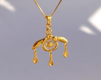 Ancient Greek Minoan Malia Bees Pendant, Silver 925 Gold Plated, Malia Bee Necklace, Greek Minoan Bees Pendant