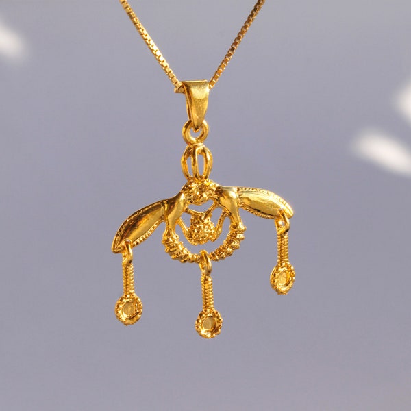 Ancient Greek Minoan Malia Bees Pendant, Silver 925 Gold Plated, Malia Bee Necklace, Greek Minoan Bees Pendant