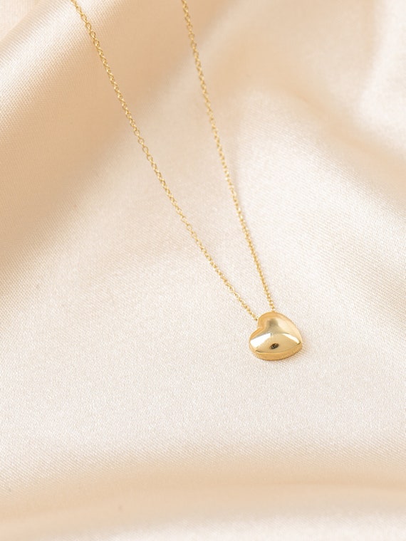 9K Solid Gold Heart Necklace: Dainty Love Pendant