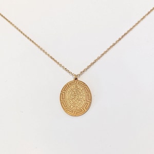 Phaistos Disc Necklace: Greek Meander Stainless Steel Pendant