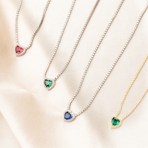Sparkling 925 Sterling Silver Cz Tennis Choker Heart Necklace