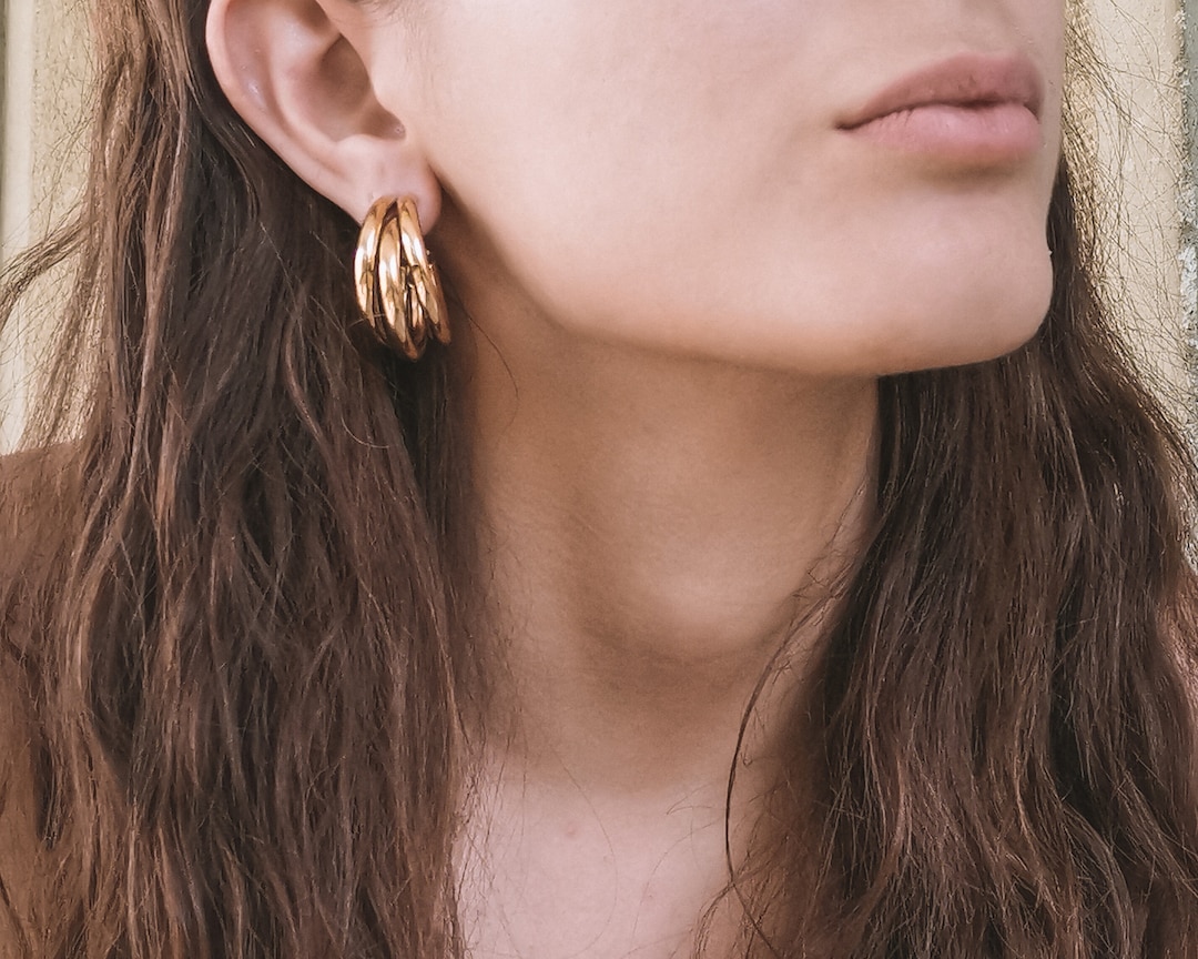Triple Hoop Earrings Modern Gold Hoop Earrings Rose Gold