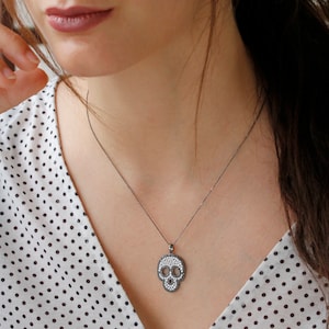 Skull Necklace – 925 Sterling Silver Gothic Pendant, Unique Gift for Her, Edgy Rock Jewelry