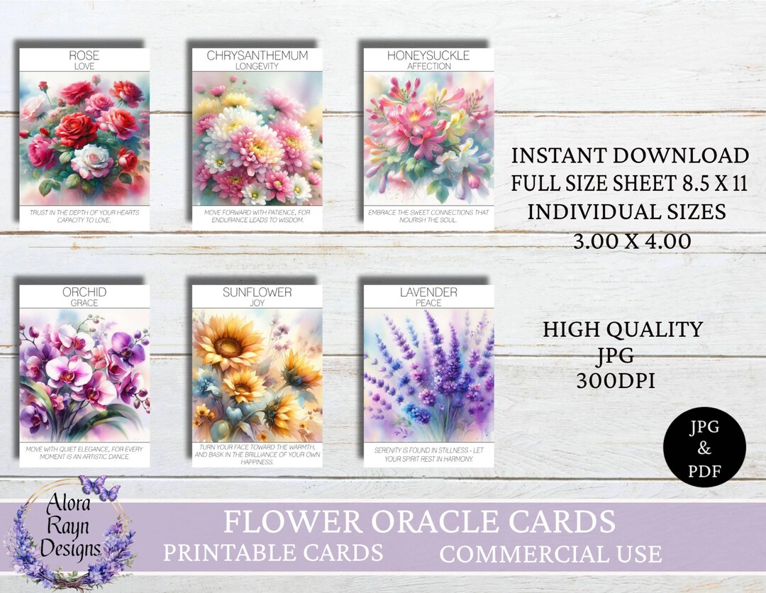 Flower Oracle Cards Printable, 42 Flower Messages Oracle Cards ...