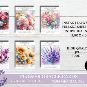 Flower Oracle Cards Printable, 42 Flower Messages Oracle Cards Printable, Digital Reading Cards, Instant Download