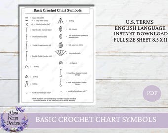 Crochet Basic Symbol Chart Reference Guide, Crochet Journal Page, Basic Crochet Guides, Beginner Crochet Guides, Instant Download