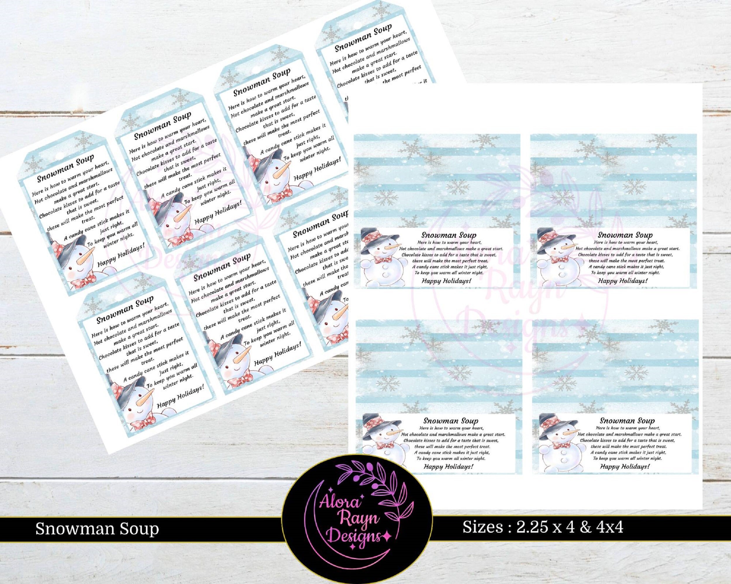 Snowman Soup Blue Printable Tags Snowman Labels Snowman Bag - Etsy Canada