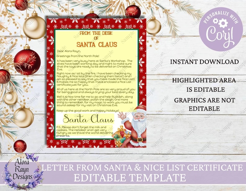 Editable Letter From Santa Letter & Nice List Certificate Bundle ...