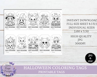 Halloween Tags zum ausdrucken, Halloween Färbung, Sofort Download, Halloween Tags zum ausdrucken