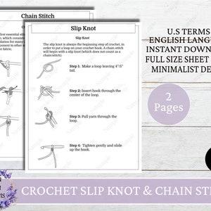 Crochet Slip Knot & Chain Stitch Reference Guide, Basic Crochet Stitch Guides, Beginner Crochet Stitch Guides, Instant Download