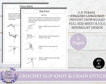 Crochet Slip Knot & Chain Stitch Reference Guide, Basic Crochet Stitch Guides, Beginner Crochet Stitch Guides, Instant Download
