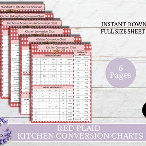 Printable Red Plaid Kitchen Conversion Charts Kitchen Conversion Chart
