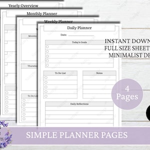 Simple Planner Printables,  Daily Planner, Weekly Planner, Monthly Planner, Yearly Overview, Simple Planner Pages,Minimalist Design
