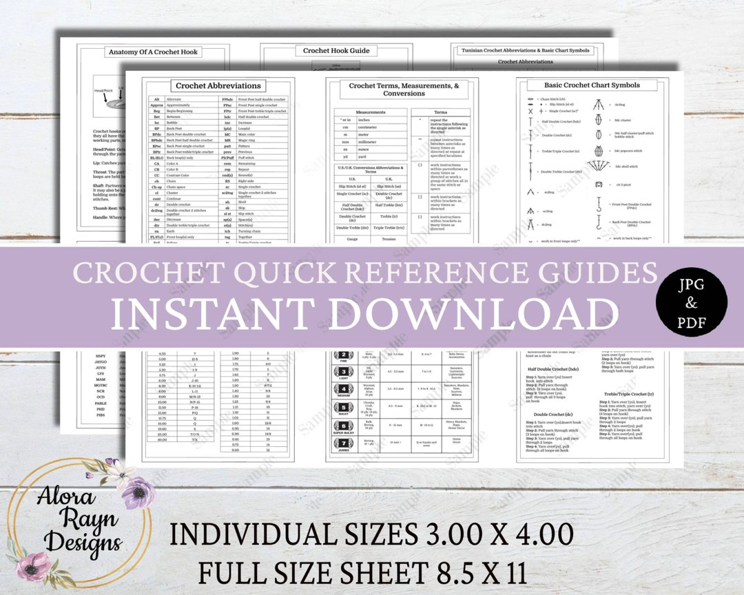 Printable Crochet Quick Reference Cards Printable Crochet