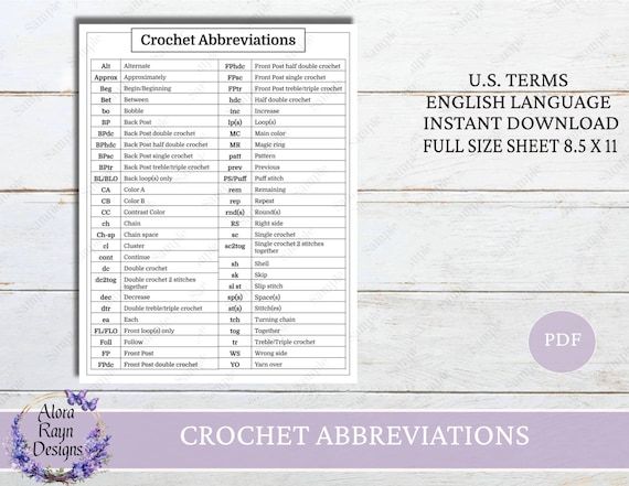 Free Printable Crochet Abbreviations Chart