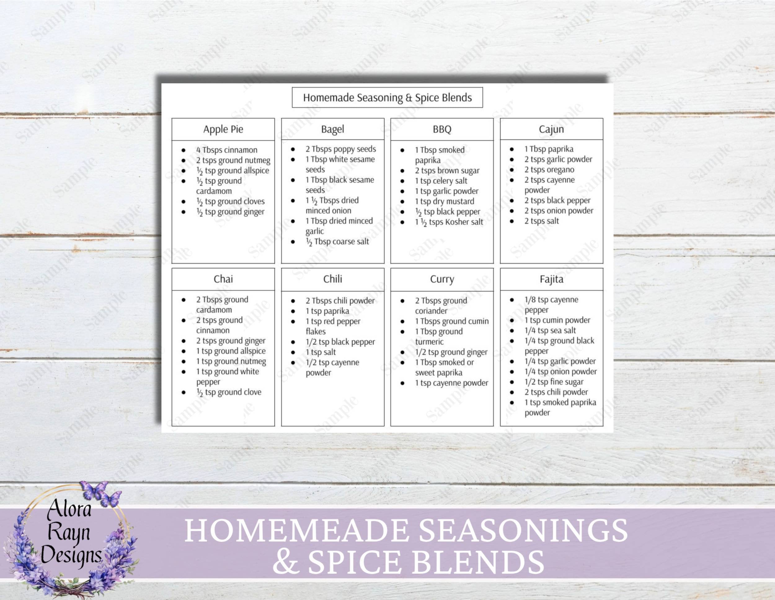 Homemade Seasoning & Spice Blends, Printable Kitchen Cheat Sheet ...