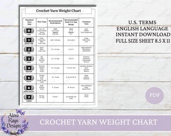 Crochet Yarn Weight Chart Reference Guide, Crochet Journal Page, Basic Crochet Guides, Beginner Crochet Guides, Instant Download