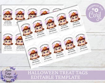 EDITABLE Halloween Gift Tag, Halloween Class Gift Tag, Halloween Favor Tag, Trick or Treat Favor Tag, Halloween Treat Tags