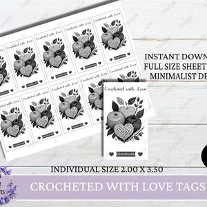 Printable Crocheted With Love Tags, Print and Cut Crochet Tag, Contemporary Crocheted With Love Label, DIY Printable Crochet Tags