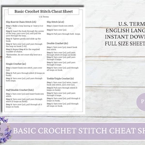 Crochet Basic Stitch Cheat Sheet,  Crochet Reference Guides, Beginner Crochet Guides, Instant Download
