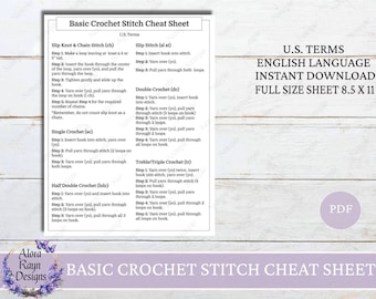 Crochet Basic Stitch Cheat Sheet,  Crochet Reference Guides, Beginner Crochet Guides, Instant Download