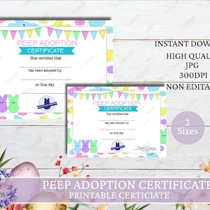 Afdrukbaar Peep-adoptiecertificaat, Afdrukbaar officieel document Peep-adoptie, certificaatsjabloon Peep-adoptie, direct downloaden