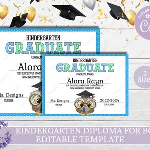 Editable Kindergarten Diploma For Boy, Personalized Graduation Certificate, School Graduation Certificate, Last Day of School Diploma