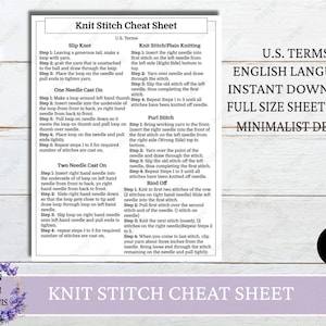 Knit  Basic Stitch Cheat Sheet, Reference Guide, Knit  Journal Page, Basic Knit  Guides, Beginner Knit  Guides, Instant Download