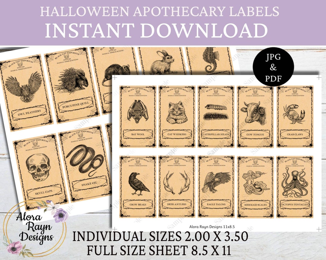 Halloween Apothecary Labels: Printable Jar & Bottle Tags (instant ...