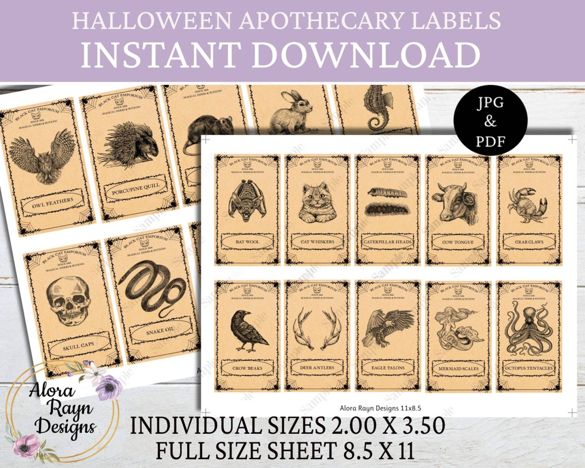 Halloween Apothecary Labels: Printable Jar & Bottle Tags (instant ...