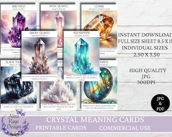 72 Crystal Meaning Cards, Printable Gemstone Meaning Cards, Digital Crystal Cards, Instant Download