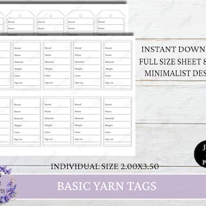 Garn Tags/Etiketten zum Selbstausdrucken, Garnetiketten, Sofort Download