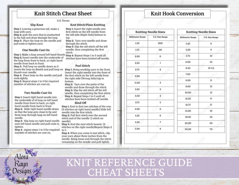 Knit Reference Guides, Printable Knit Reference Pages, Basic Knit Guides, Beginner Knit Reference Guides, Instant Download image 5