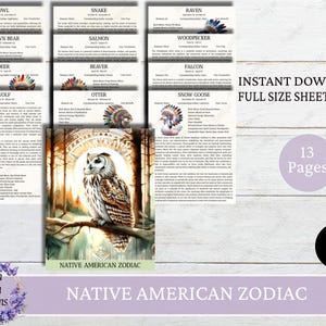 Animali totemici dei nativi americani, animali dello zodiaco dei nativi americani, scarica il libro delle ombre stampabile, pagina del grimorio, download immediato