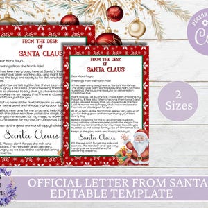 Editable Personalized Letter from Santa Claus, From The Desk of Santa, Christmas Eve North Pole Mail, Instant Download, Printable Template