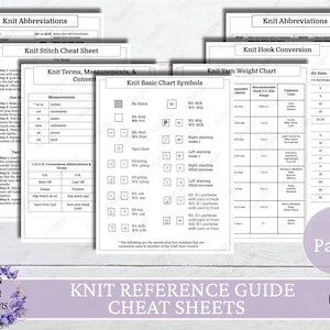 Knit Reference Guides, Printable Knit Reference Pages, Basic Knit Guides, Beginner Knit Reference Guides, Instant Download image 1