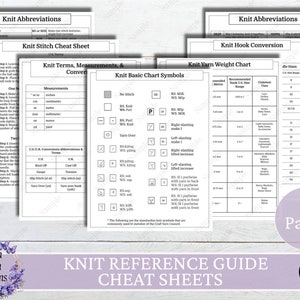 Stricken Sie Referenzanleitungen, druckbare Strick-Referenzseiten, Basis-Strickanleitungen, Anfänger-Strickanleitungen, Sofort Download