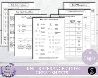 Knit Stitch Guide - Knitting Abbreviations, Terms & Symbols - Cheat Sheet - (Digital Download) - 7 Pages