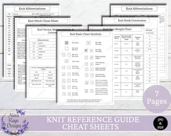 Knit Reference Guides, Printable Knit Reference Pages, Basic Knit Guides, Beginner Knit Reference Guides, Instant Download