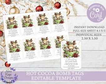 Weihnachtskakao-Geschenkanhänger EDITIERBAR, Weihnachtsschokoladen-Geschenkanhänger zum Ausdrucken, Urlaub Heißkakao-Mix Tags, Heißkakaobombe Etiketten