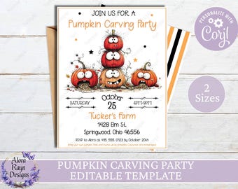 Editable Halloween Pumpkin Carving Party Invitation, Editable Template, Printable Halloween Invitation, Instant Download